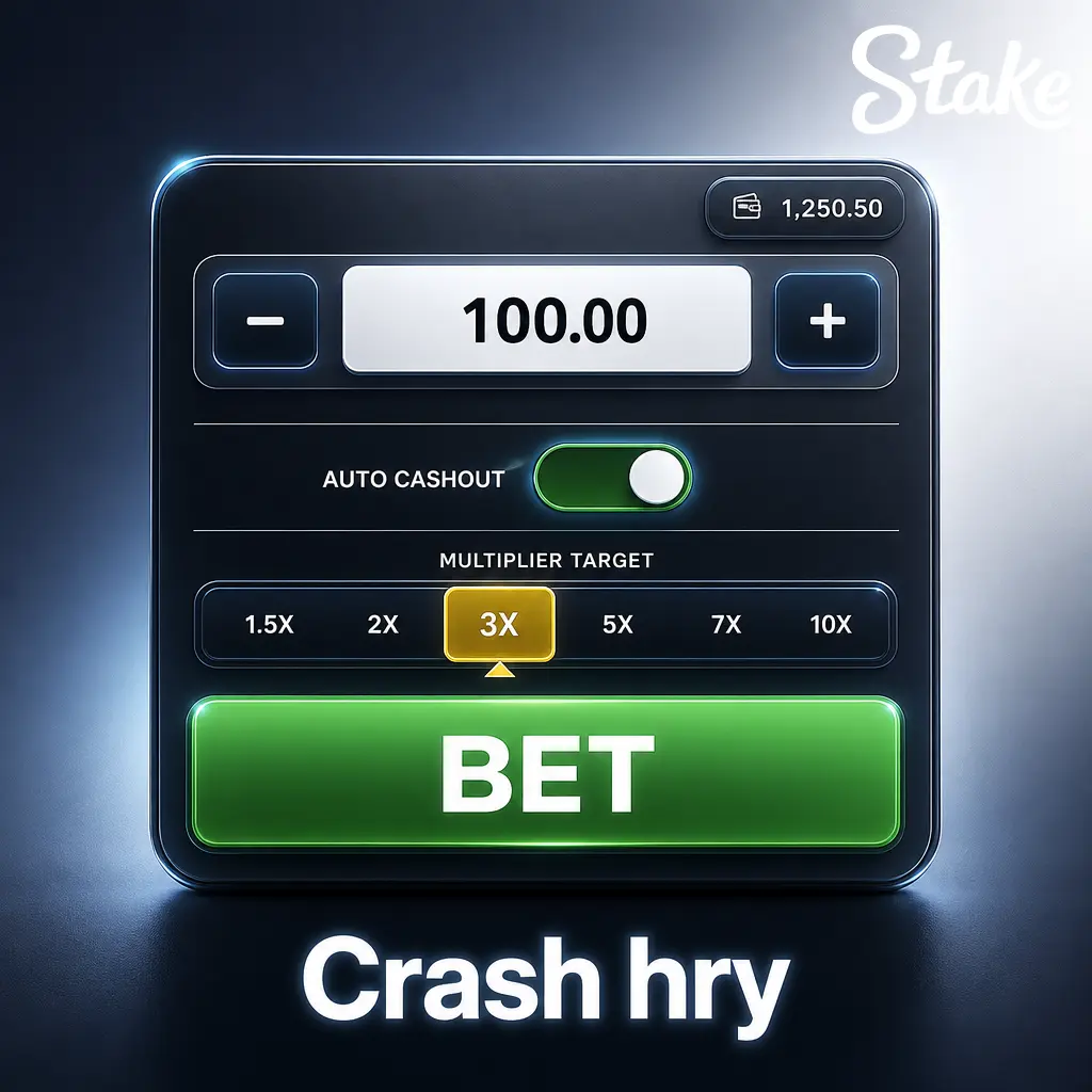 Crash hra od Stake Originals s rostoucím násobitelem od 1,00x, vhodná pro sázky od 0,10 EUR i VIP hráče